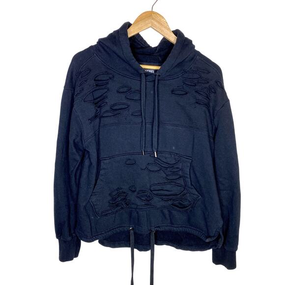 Rebel Minds Distressed Destroyed Drawstring Hoodie Sweatshirt Pullover Size M - Picture 1 of 7